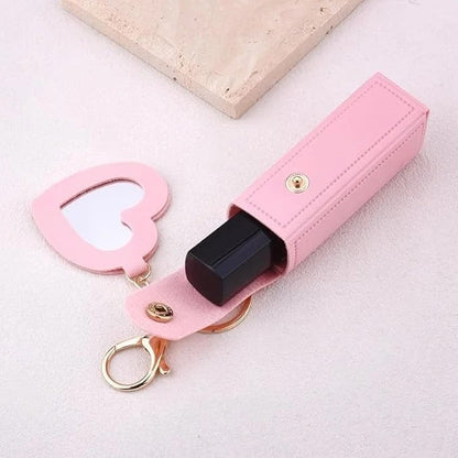 Lipstick Holder Keychain with Mirror | Portable Travel Lipstick Case
