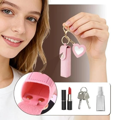 Lipstick Holder Keychain with Mirror | Portable Travel Lipstick Case