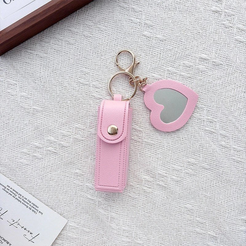 Lipstick Holder Keychain with Mirror | Portable Travel Lipstick Case
