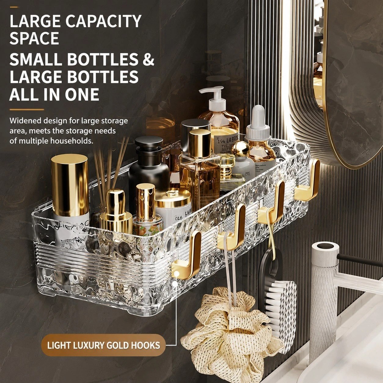 4 Hook Bathroom Shelf – Wall Mounted Storage Organizer