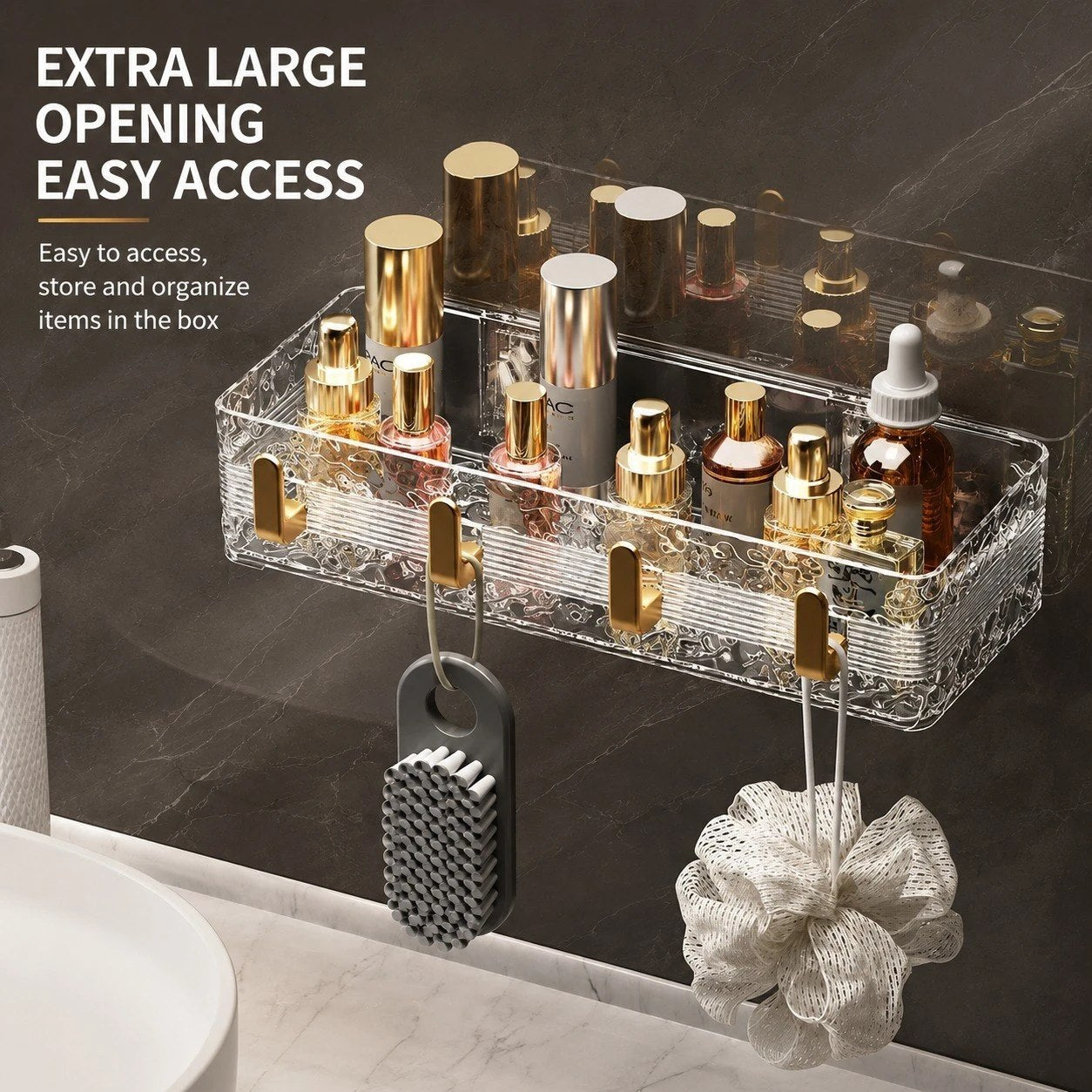 4 Hook Bathroom Shelf – Wall Mounted Storage Organizer