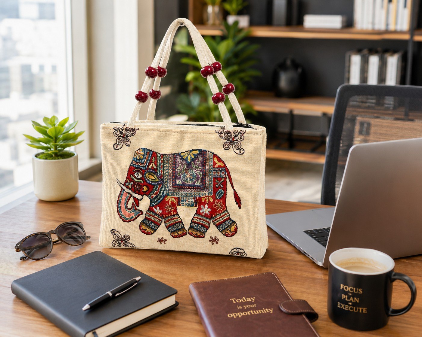Elephant Bag | Ethnic Canvas Tote Bag for Women | Stylish Shoulder Handbag