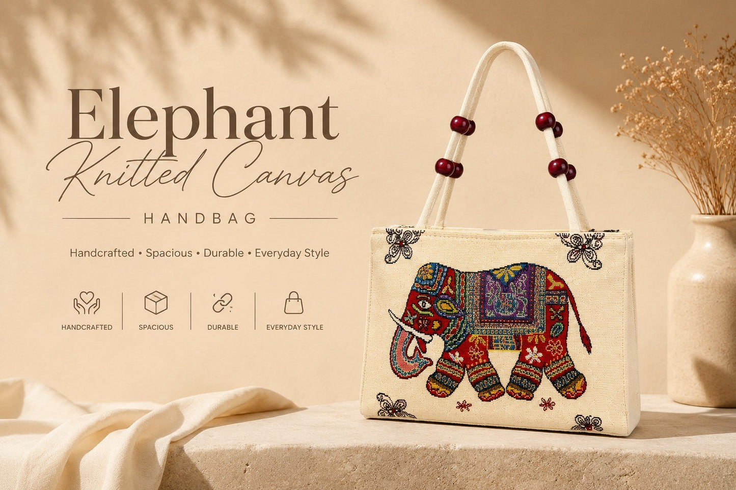 Elephant Bag | Ethnic Canvas Tote Bag for Women | Stylish Shoulder Handbag