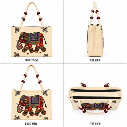Elephant Bag | Ethnic Canvas Tote Bag for Women | Stylish Shoulder Handbag