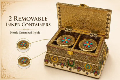 Handcrafted Floral Mukhwas Box with 2 Jars – Decorative Mouth Freshener Container