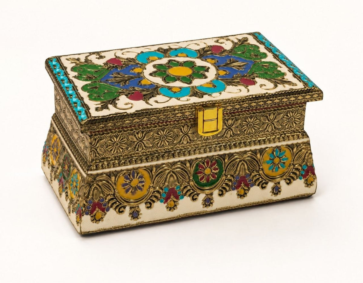 Handcrafted Floral Mukhwas Box with 2 Jars – Decorative Mouth Freshener Container