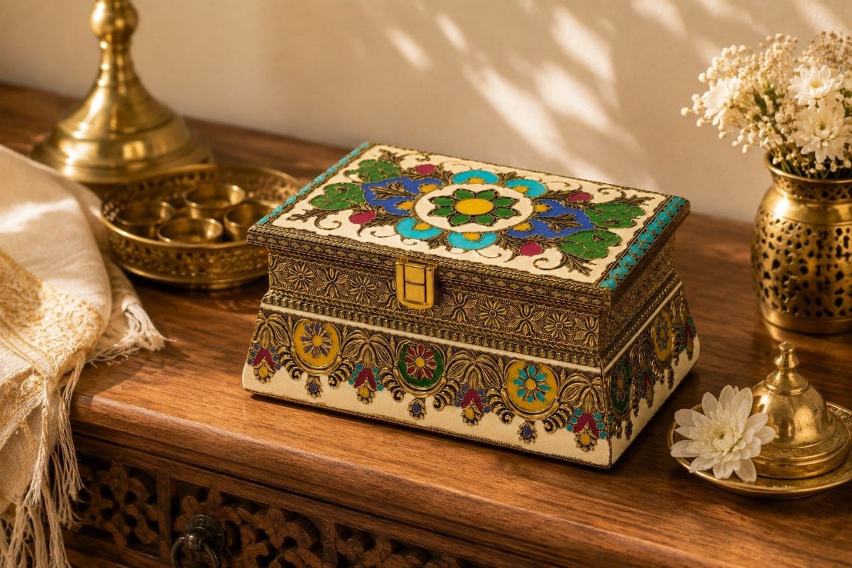 Handcrafted Floral Mukhwas Box with 2 Jars – Decorative Mouth Freshener Container