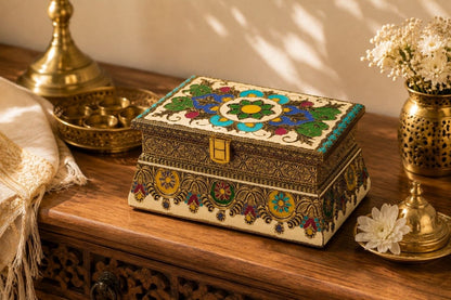 Handcrafted Floral Mukhwas Box with 2 Jars – Decorative Mouth Freshener Container