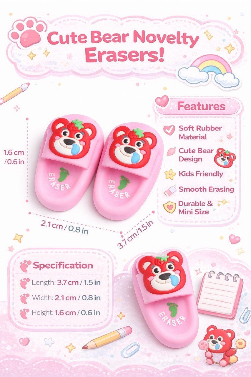 Eraser Slipper for Kids – Cute Cartoon Bear Slippers