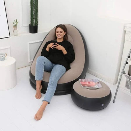 2-in-1 Lounge Chair Set Portable Recliner with Air Pump